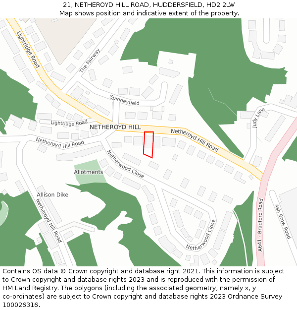 21, NETHEROYD HILL ROAD, HUDDERSFIELD, HD2 2LW: Location map and indicative extent of plot