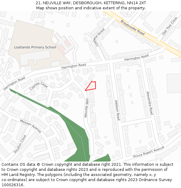 21, NEUVILLE WAY, DESBOROUGH, KETTERING, NN14 2XT: Location map and indicative extent of plot