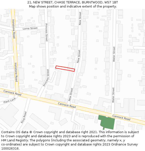 21, NEW STREET, CHASE TERRACE, BURNTWOOD, WS7 1BT: Location map and indicative extent of plot