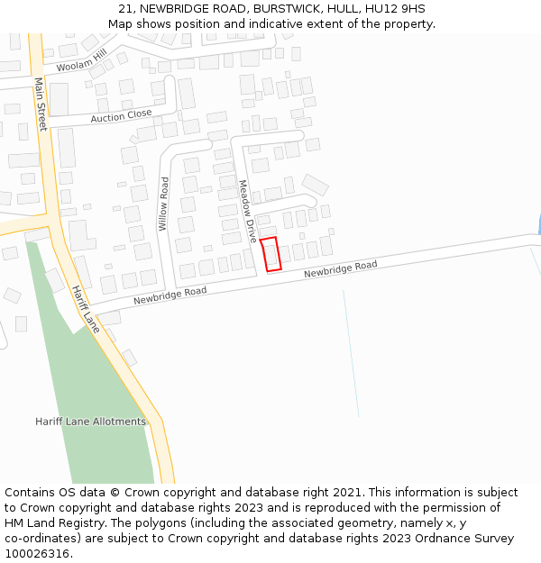 21, NEWBRIDGE ROAD, BURSTWICK, HULL, HU12 9HS: Location map and indicative extent of plot