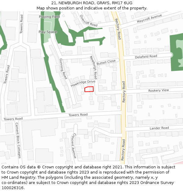 21, NEWBURGH ROAD, GRAYS, RM17 6UG: Location map and indicative extent of plot