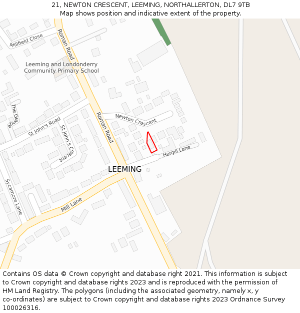 21, NEWTON CRESCENT, LEEMING, NORTHALLERTON, DL7 9TB: Location map and indicative extent of plot