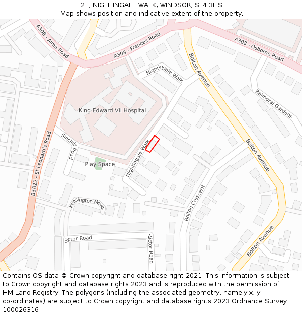 21, NIGHTINGALE WALK, WINDSOR, SL4 3HS: Location map and indicative extent of plot