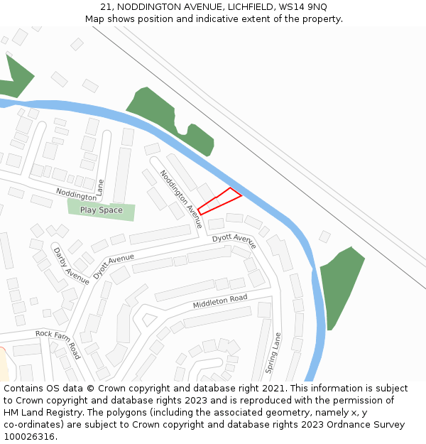 21, NODDINGTON AVENUE, LICHFIELD, WS14 9NQ: Location map and indicative extent of plot