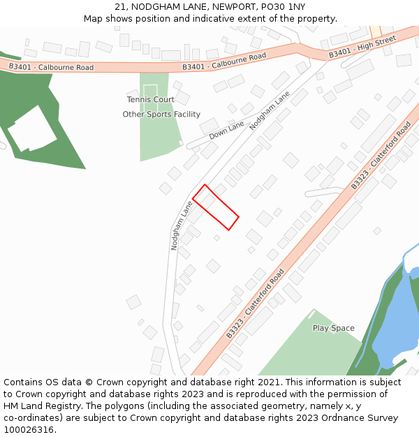 21, NODGHAM LANE, NEWPORT, PO30 1NY: Location map and indicative extent of plot