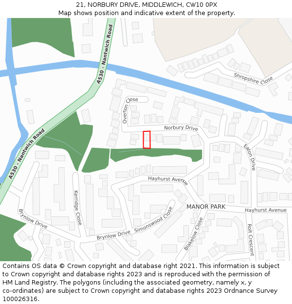 21, NORBURY DRIVE, MIDDLEWICH, CW10 0PX: Location map and indicative extent of plot