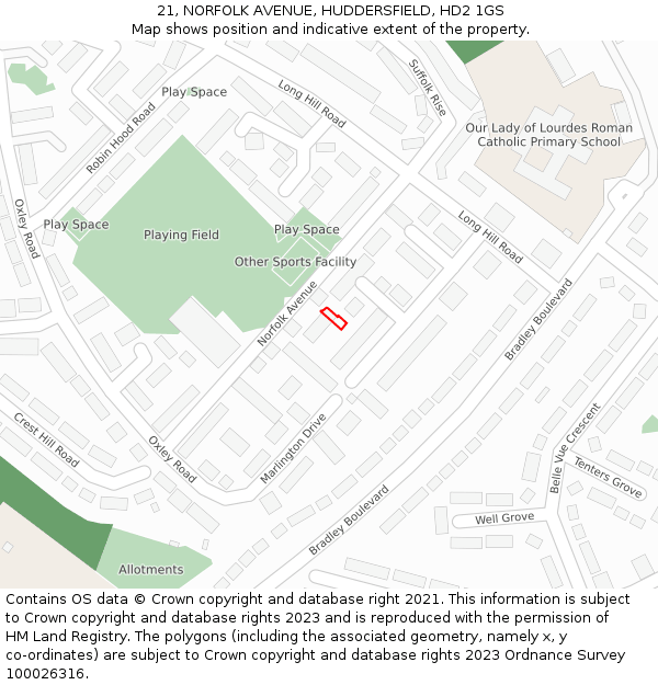 21, NORFOLK AVENUE, HUDDERSFIELD, HD2 1GS: Location map and indicative extent of plot