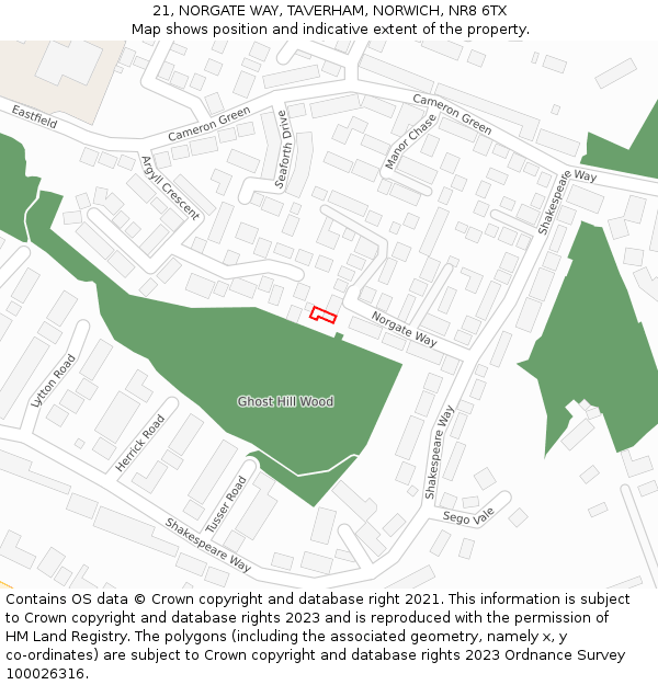 21, NORGATE WAY, TAVERHAM, NORWICH, NR8 6TX: Location map and indicative extent of plot