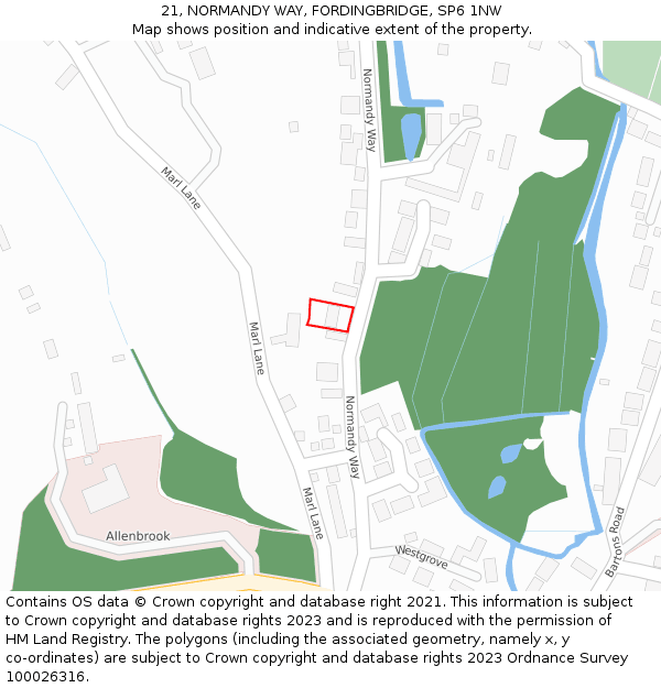 21, NORMANDY WAY, FORDINGBRIDGE, SP6 1NW: Location map and indicative extent of plot