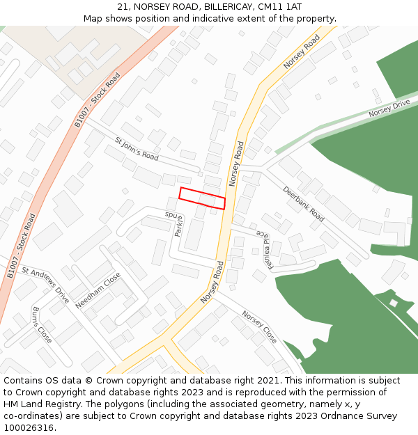 21, NORSEY ROAD, BILLERICAY, CM11 1AT: Location map and indicative extent of plot