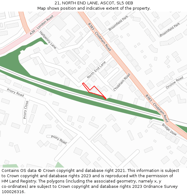 21, NORTH END LANE, ASCOT, SL5 0EB: Location map and indicative extent of plot