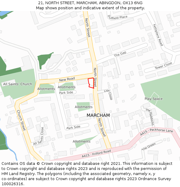 21, NORTH STREET, MARCHAM, ABINGDON, OX13 6NG: Location map and indicative extent of plot