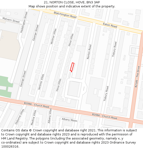 21, NORTON CLOSE, HOVE, BN3 3AP: Location map and indicative extent of plot