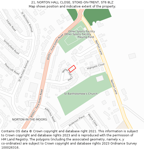 21, NORTON HALL CLOSE, STOKE-ON-TRENT, ST6 8LZ: Location map and indicative extent of plot