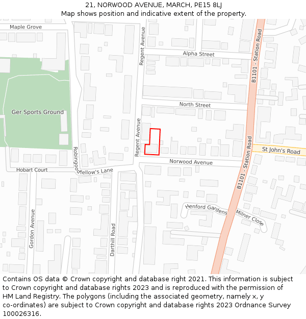 21, NORWOOD AVENUE, MARCH, PE15 8LJ: Location map and indicative extent of plot