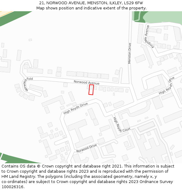 21, NORWOOD AVENUE, MENSTON, ILKLEY, LS29 6FW: Location map and indicative extent of plot