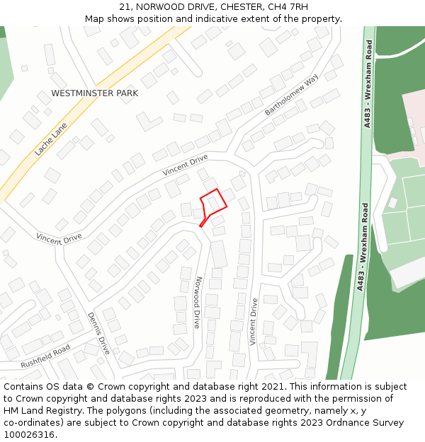 21, NORWOOD DRIVE, CHESTER, CH4 7RH: Location map and indicative extent of plot