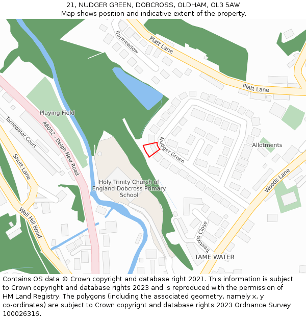 21, NUDGER GREEN, DOBCROSS, OLDHAM, OL3 5AW: Location map and indicative extent of plot