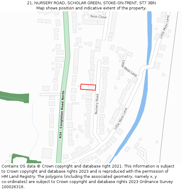 21, NURSERY ROAD, SCHOLAR GREEN, STOKE-ON-TRENT, ST7 3BN: Location map and indicative extent of plot