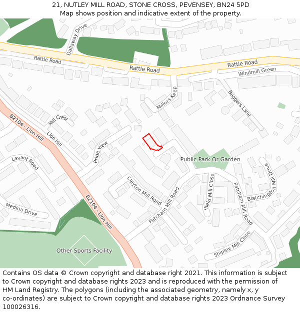 21, NUTLEY MILL ROAD, STONE CROSS, PEVENSEY, BN24 5PD: Location map and indicative extent of plot