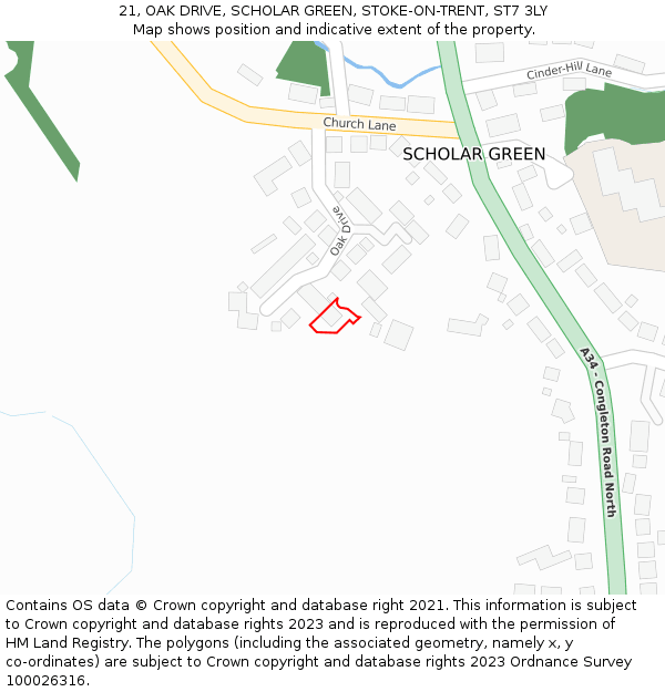 21, OAK DRIVE, SCHOLAR GREEN, STOKE-ON-TRENT, ST7 3LY: Location map and indicative extent of plot