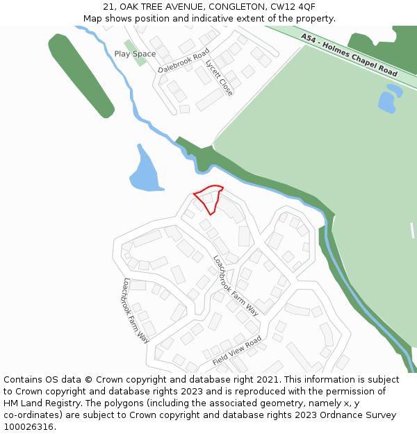 21, OAK TREE AVENUE, CONGLETON, CW12 4QF: Location map and indicative extent of plot