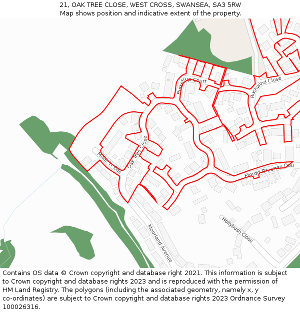 21, OAK TREE CLOSE, WEST CROSS, SWANSEA, SA3 5RW: Location map and indicative extent of plot
