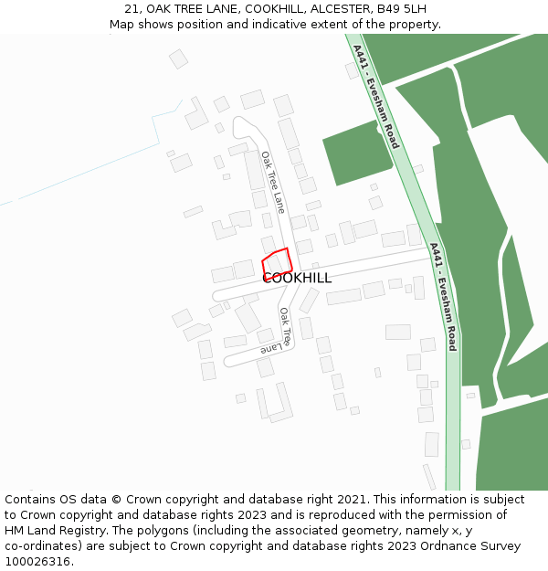 21, OAK TREE LANE, COOKHILL, ALCESTER, B49 5LH: Location map and indicative extent of plot