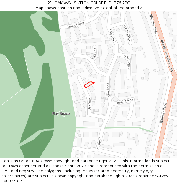 21, OAK WAY, SUTTON COLDFIELD, B76 2PG: Location map and indicative extent of plot