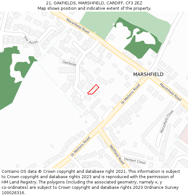 21, OAKFIELDS, MARSHFIELD, CARDIFF, CF3 2EZ: Location map and indicative extent of plot