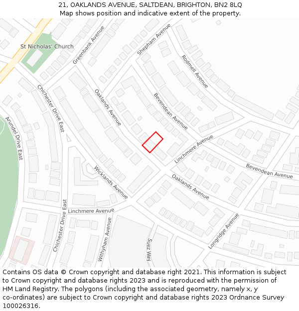21, OAKLANDS AVENUE, SALTDEAN, BRIGHTON, BN2 8LQ: Location map and indicative extent of plot