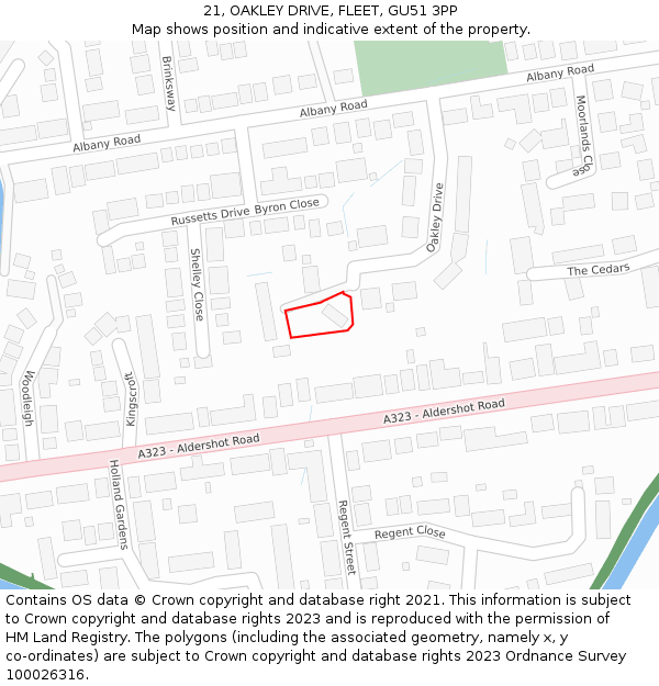 21, OAKLEY DRIVE, FLEET, GU51 3PP: Location map and indicative extent of plot