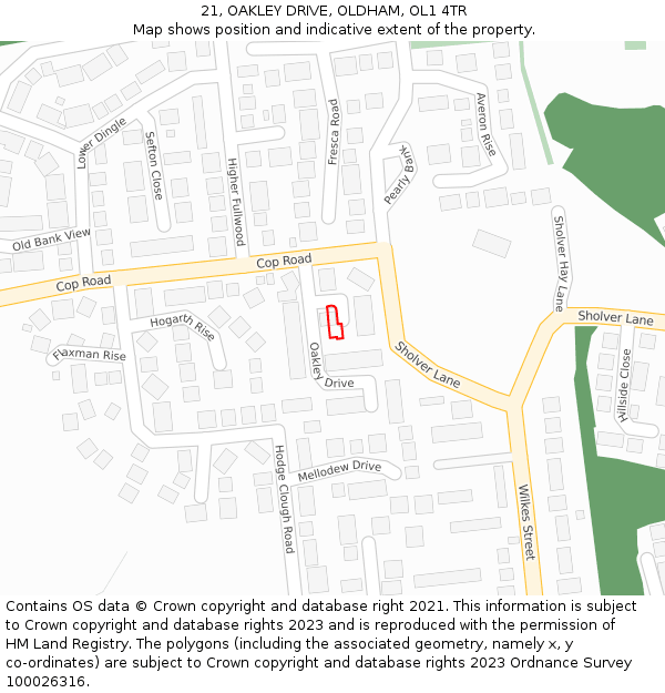 21, OAKLEY DRIVE, OLDHAM, OL1 4TR: Location map and indicative extent of plot