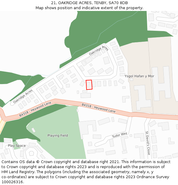 21, OAKRIDGE ACRES, TENBY, SA70 8DB: Location map and indicative extent of plot