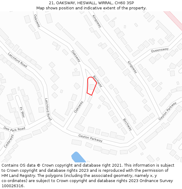 21, OAKSWAY, HESWALL, WIRRAL, CH60 3SP: Location map and indicative extent of plot