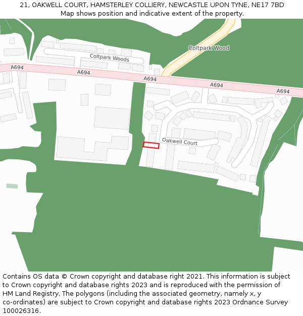 21, OAKWELL COURT, HAMSTERLEY COLLIERY, NEWCASTLE UPON TYNE, NE17 7BD: Location map and indicative extent of plot