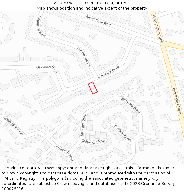 21, OAKWOOD DRIVE, BOLTON, BL1 5EE: Location map and indicative extent of plot