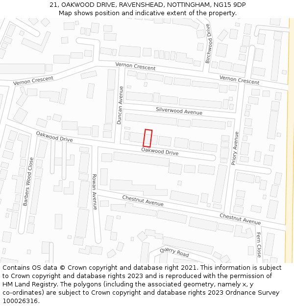 21, OAKWOOD DRIVE, RAVENSHEAD, NOTTINGHAM, NG15 9DP: Location map and indicative extent of plot