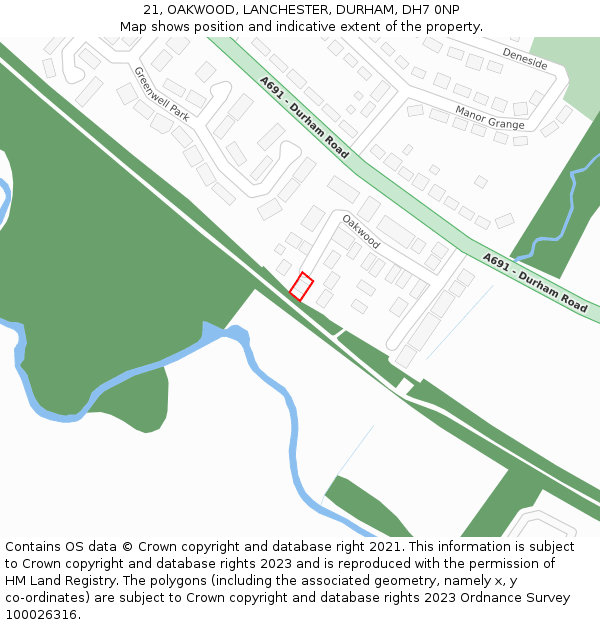 21, OAKWOOD, LANCHESTER, DURHAM, DH7 0NP: Location map and indicative extent of plot