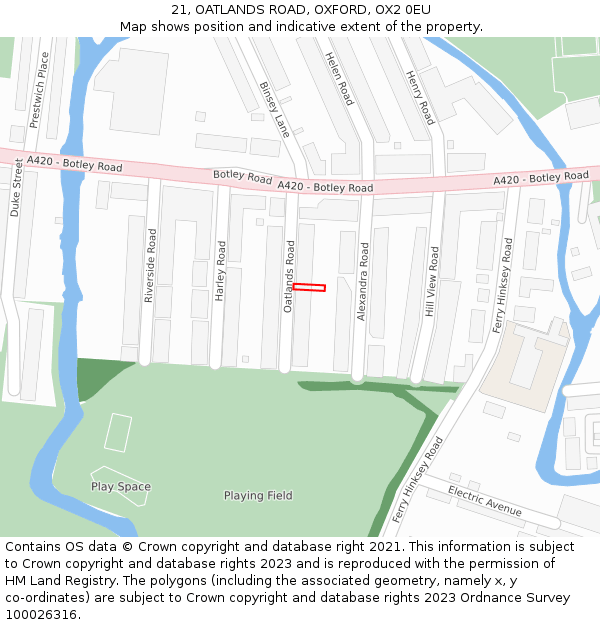 21, OATLANDS ROAD, OXFORD, OX2 0EU: Location map and indicative extent of plot