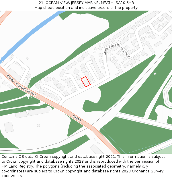 21, OCEAN VIEW, JERSEY MARINE, NEATH, SA10 6HR: Location map and indicative extent of plot