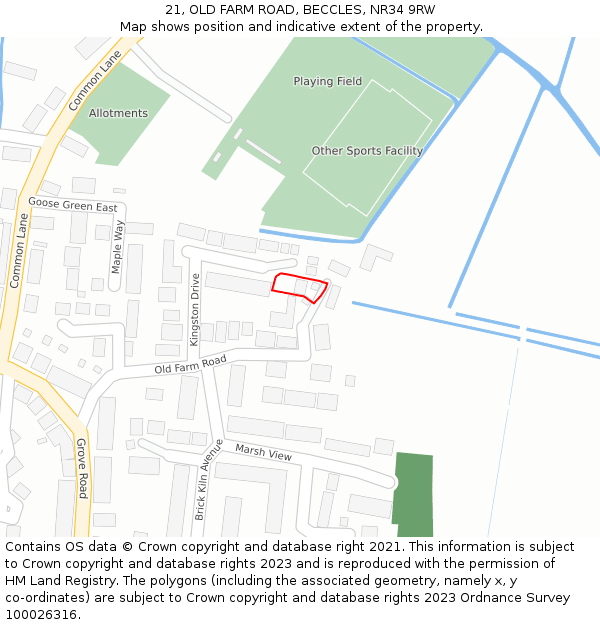 21, OLD FARM ROAD, BECCLES, NR34 9RW: Location map and indicative extent of plot