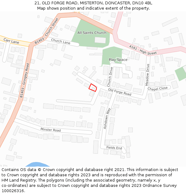 21, OLD FORGE ROAD, MISTERTON, DONCASTER, DN10 4BL: Location map and indicative extent of plot