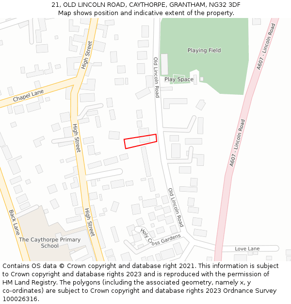 21, OLD LINCOLN ROAD, CAYTHORPE, GRANTHAM, NG32 3DF: Location map and indicative extent of plot