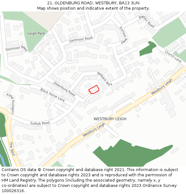 21, OLDENBURG ROAD, WESTBURY, BA13 3UN: Location map and indicative extent of plot