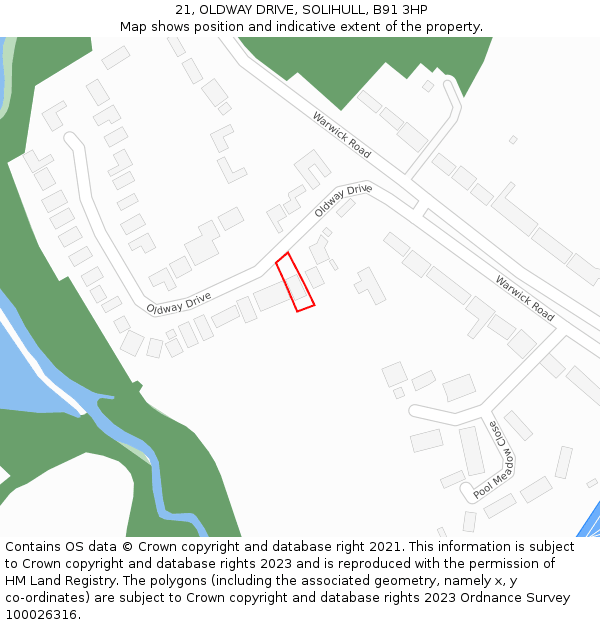 21, OLDWAY DRIVE, SOLIHULL, B91 3HP: Location map and indicative extent of plot