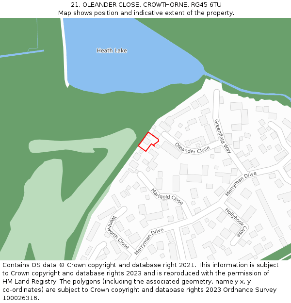 21, OLEANDER CLOSE, CROWTHORNE, RG45 6TU: Location map and indicative extent of plot