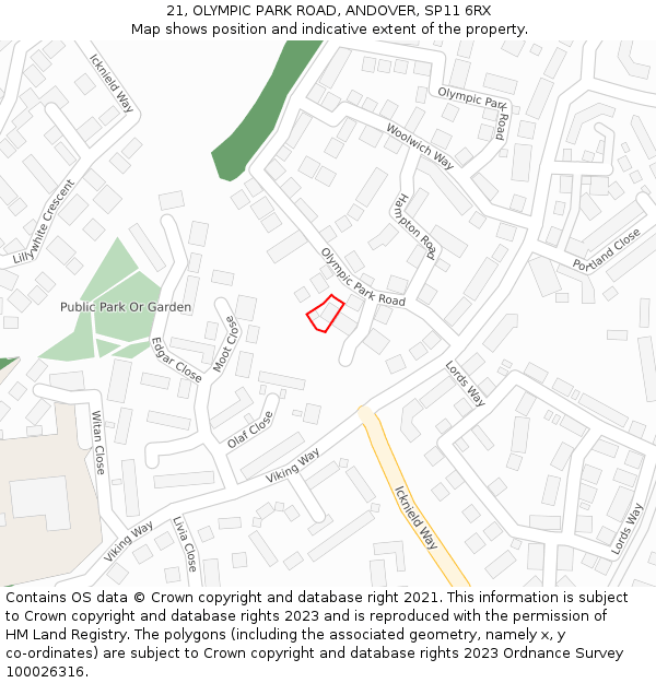 21, OLYMPIC PARK ROAD, ANDOVER, SP11 6RX: Location map and indicative extent of plot