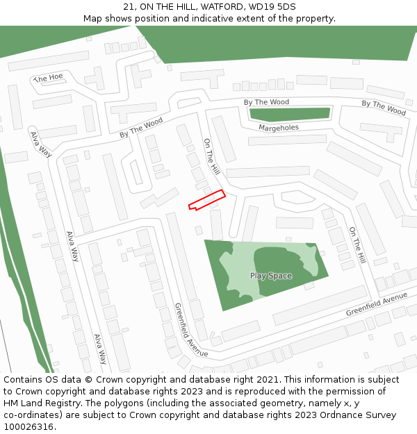 21, ON THE HILL, WATFORD, WD19 5DS: Location map and indicative extent of plot