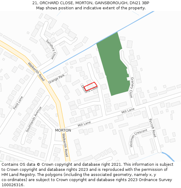 21, ORCHARD CLOSE, MORTON, GAINSBOROUGH, DN21 3BP: Location map and indicative extent of plot